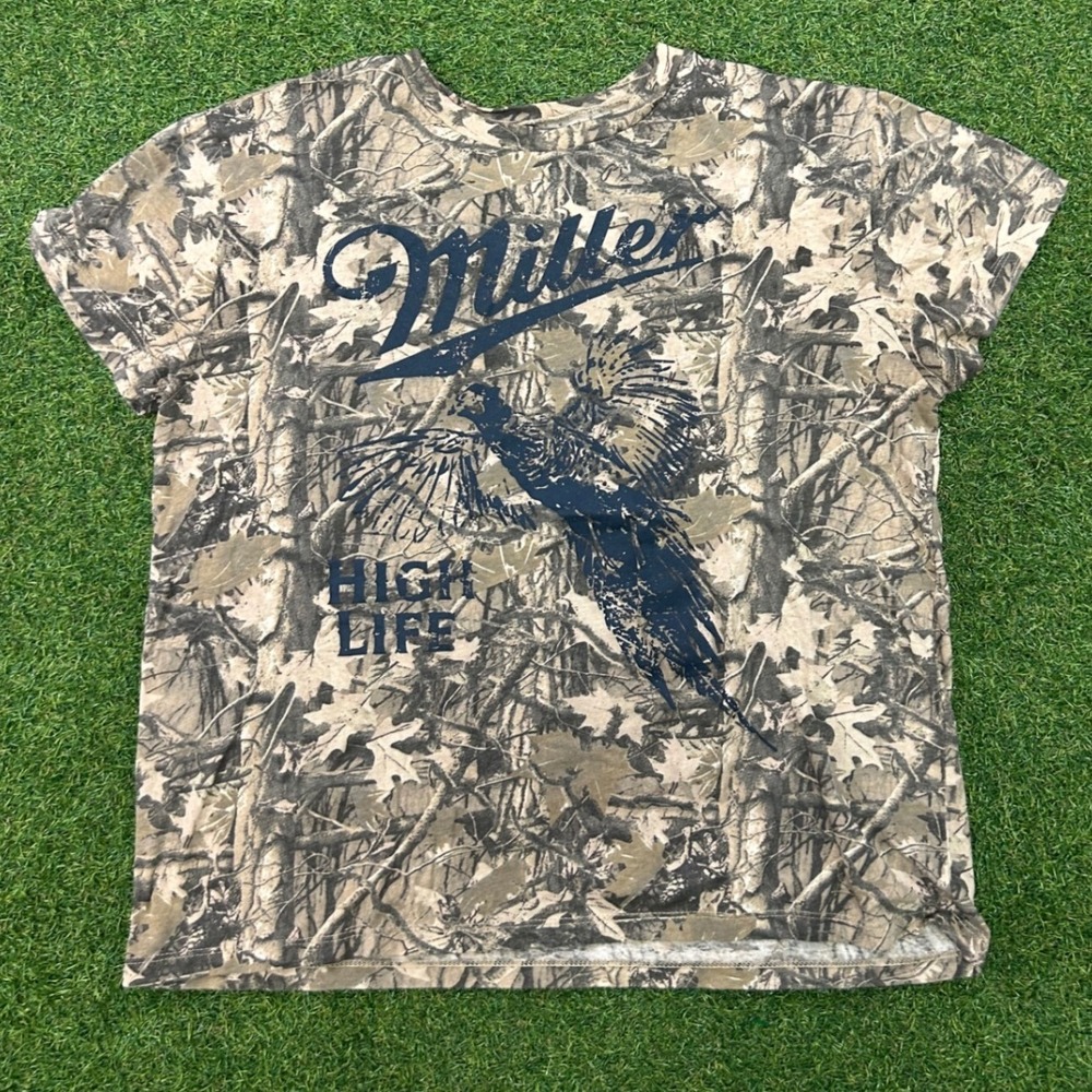 Miller High Life Camo Pheasant Graphic T-Shirt Men Large Brown Forest Camouflage